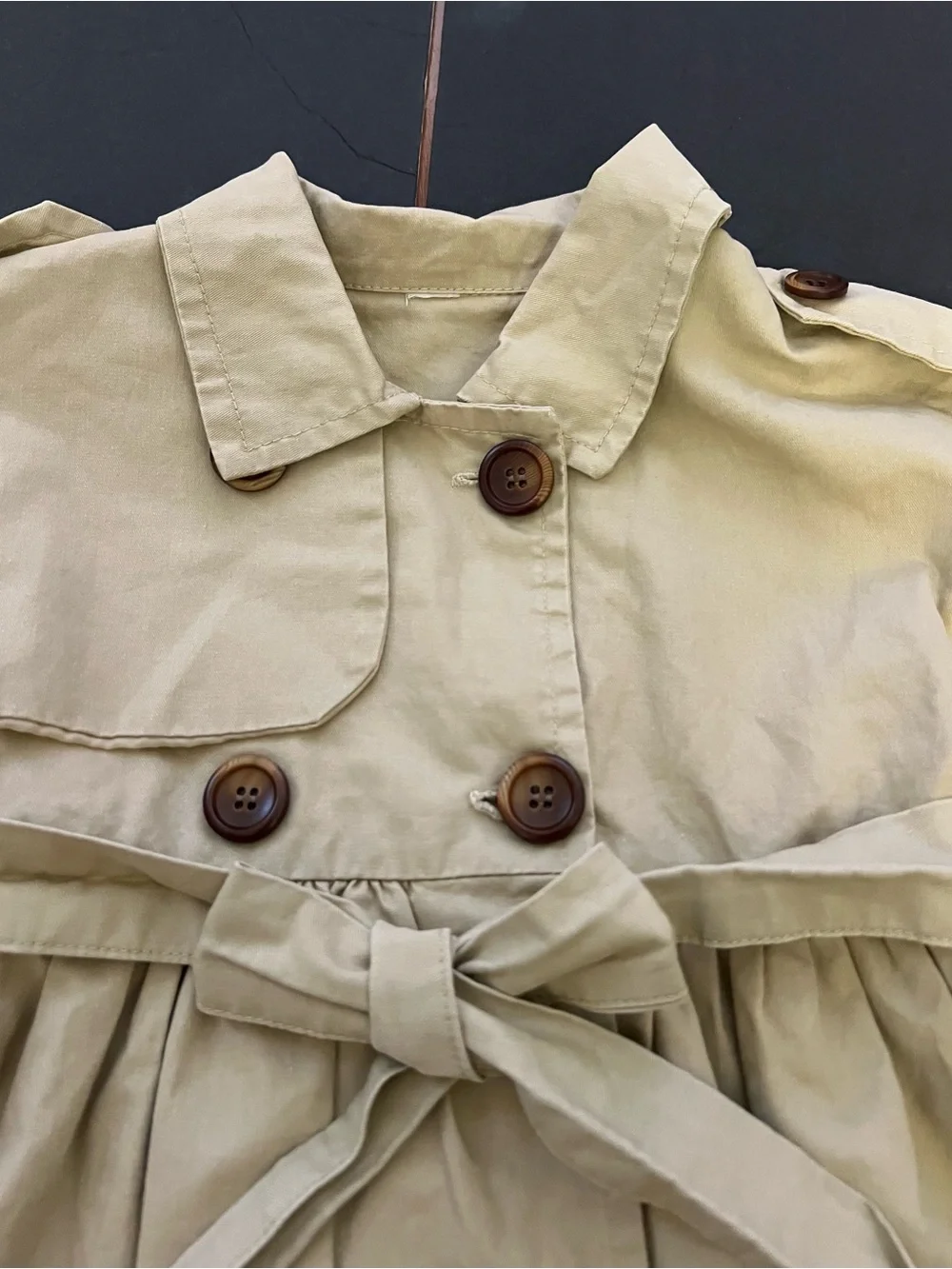 2T Toddler Girls Beige khaki Tie-Waist Trench Coat